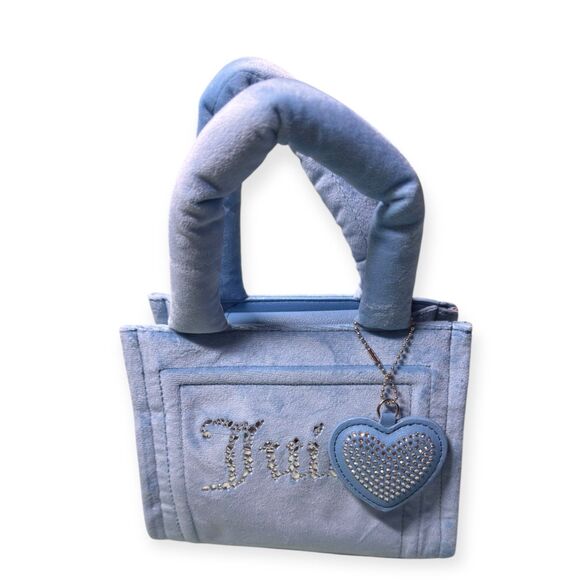 Juicy Couture Slate Mini Tote w/ Charm Blue Big Spender Velour‎ Y2K Vintage - Picture 4 of 10